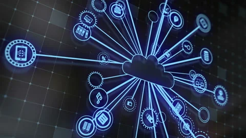 Concept of cloud technologies and server data processing Stock Footage 233349047