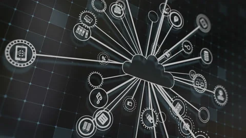 Concept of cloud technologies and server data processing Stock Footage 233365769