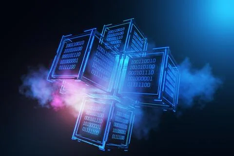 Concept of cloud technologies. Blockchain technologies. Big data. Cube with.. Stock Illustration