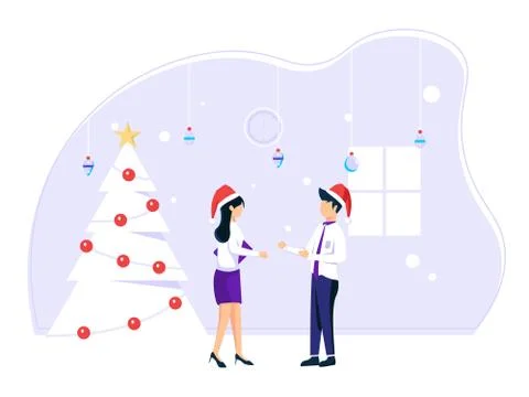 Concept Co-worker finishing work before Christmas for winter break. Team work Stock Illustration