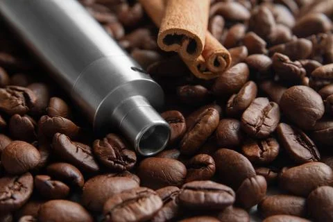 Concept of Coffee and canella E-Juice Flavor with copy space. Stock Photos