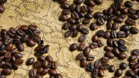 Concept Coffee beans around the map of Italy. Stock Footage 154925468