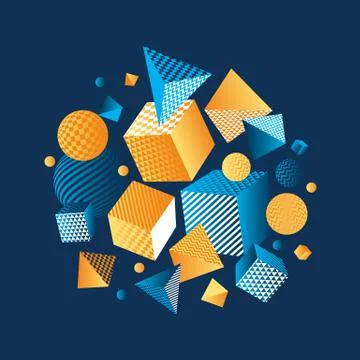 Concept color 3d geometric composition vector illustration. Geometry shapes d Stock Illustration