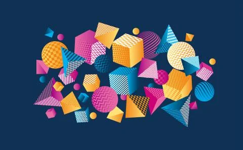 Concept color 3d geometric composition vector illustration. Geometry shapes d Illustrazione stock