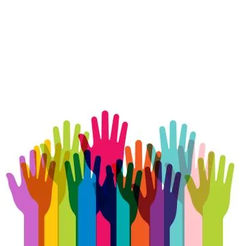 Concept colored hands up Stock Illustration