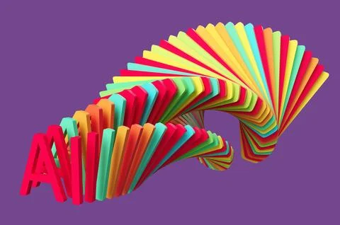 Concept of colored letters AI of artificial intelligence with glitch effect o Illustrazione stock