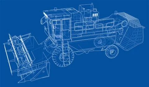 Concept combine-harvester. Vector rendering of 3d Stock Illustration