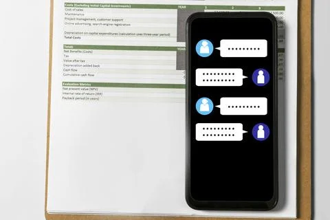 The concept of communicating through a communication app, contacting throug.. Stock Photos
