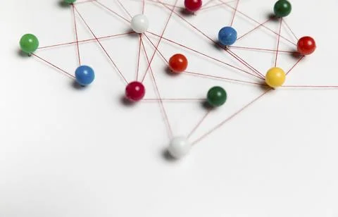 Concept communication with coloured pins Stock Photos