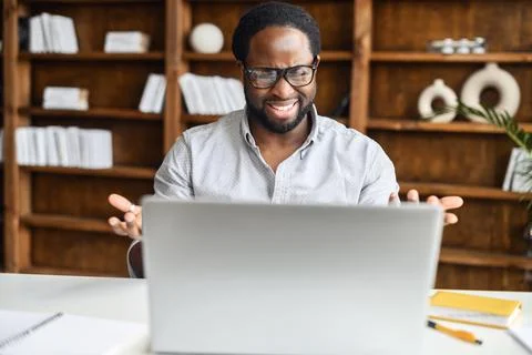 Concept of communication in front of the computer Stock Photos