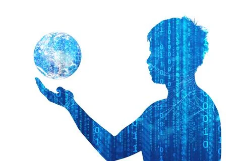 Concept of communication technology and internet networking. silhouette of a  Stock Photos
