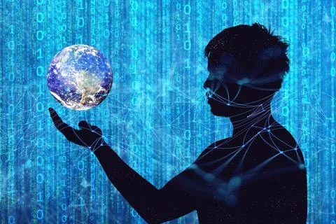 Concept of communication technology and internet networking. silhouette of a  Stock Photos