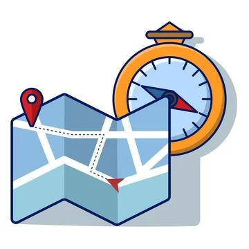 Concept of Compass and Map Pin Signs as symbols for pointing directions Stock Illustration