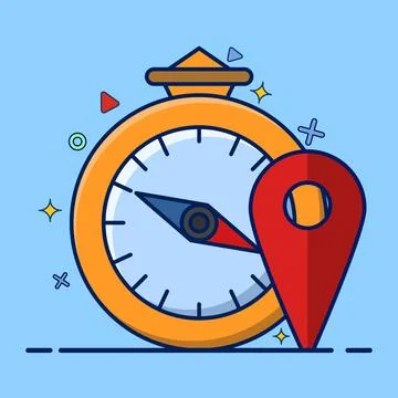 Concept of Compass and Map Pin Signs as symbols for pointing directions Stock Illustration