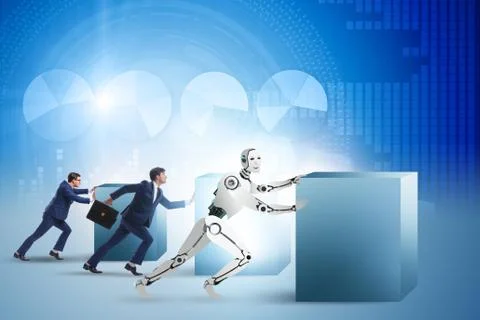 Concept of competition between robots and humans 스톡 사진