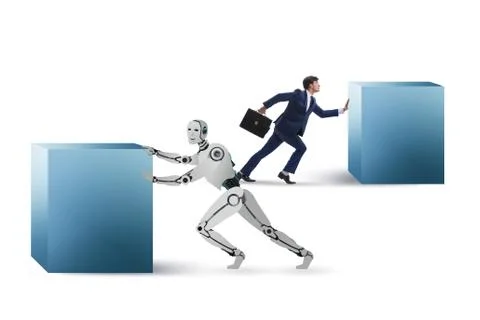 Concept of competition between robots and humans 스톡 사진