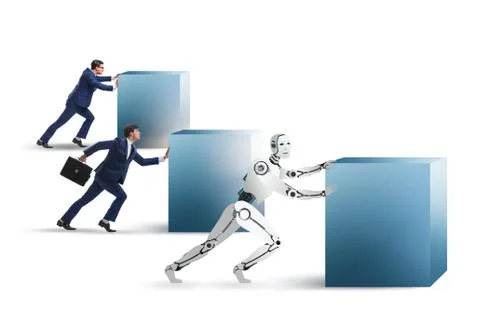 Concept of competition between robots and humans Stock Photos