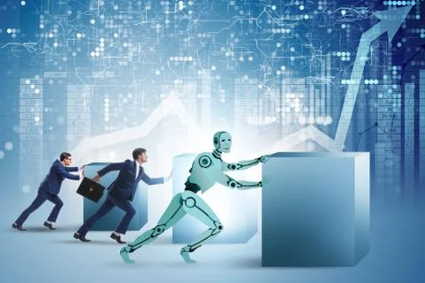 Concept of competition between robots and humans Stock Photos
