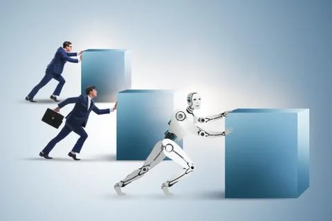 Concept of competition between robots and humans 스톡 사진