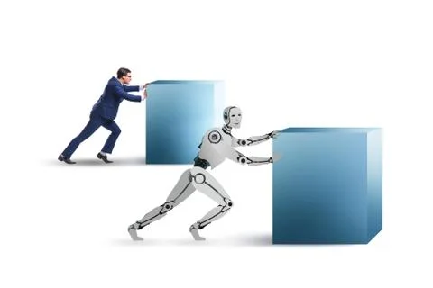 Concept of competition between robots and humans 스톡 사진