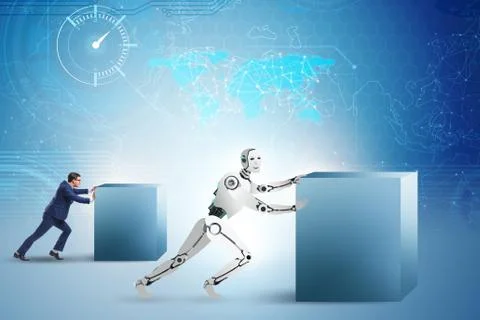 Concept of competition between robots and humans Stock Photos