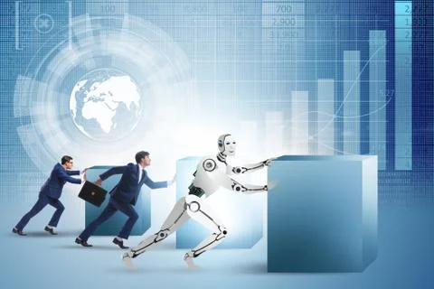 Concept of competition between robots and humans 스톡 사진