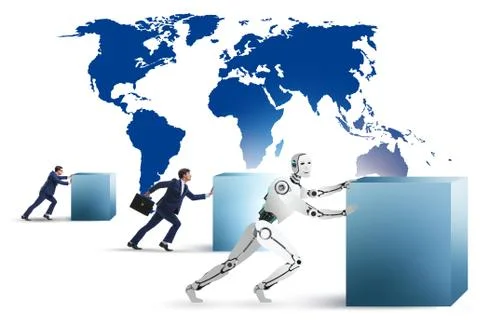 Concept of competition between robots and humans Stock Photos
