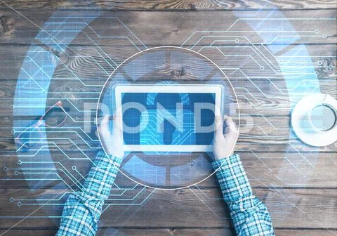 Concept of computer access with media lock icon on tablet screen Stock Photos