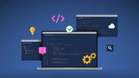 Concept of computer programming or developing software or game Stock Illustration