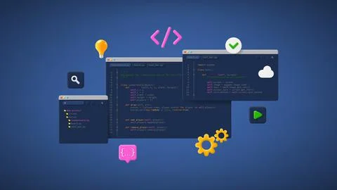 Concept of computer programming or developing software or game Stock Illustration