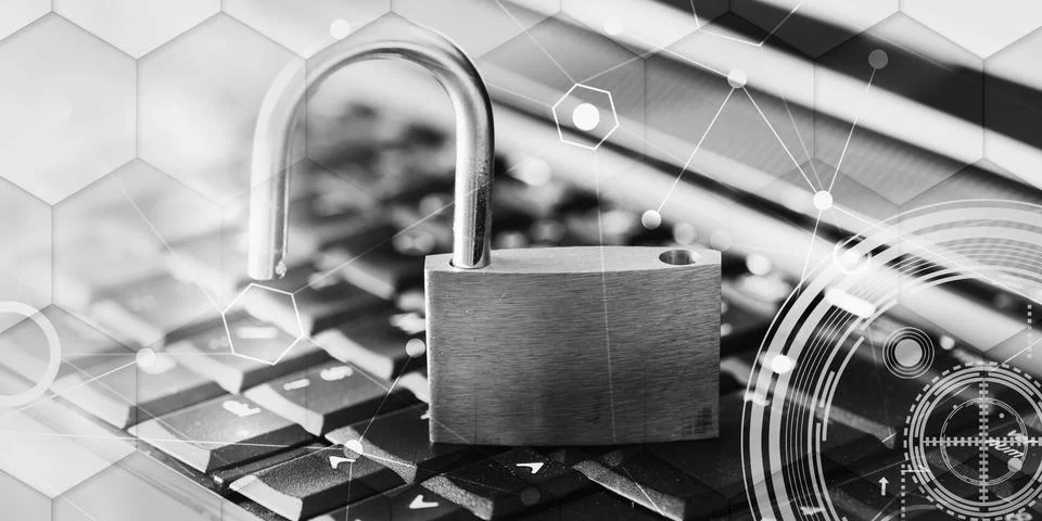 Concept of computer security, light effect, geometric pattern 스톡 사진