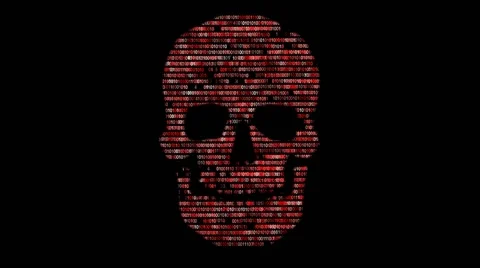 Concept of computer security. The skull of the hexadecimal code. Pirate online. Vídeo Stock 54273305