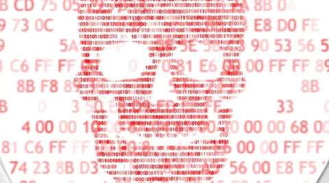 Concept of computer security. The skull of the hexadecimal code. Pirate online Stock Footage 63313674