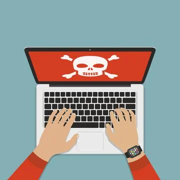 Concept of computer system error. Computer virus, system error flat design ve Stock Illustration