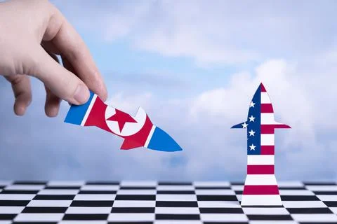 The concept of the confrontation between the United States and North Korea Stock Photos