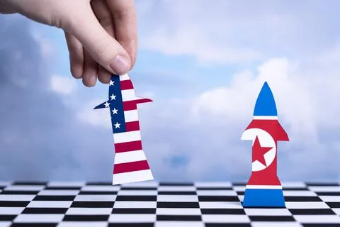 The concept of confrontation between the United States and North Korea Stock Photos