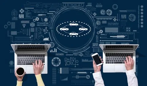 Concept of connected cars Stock Photos