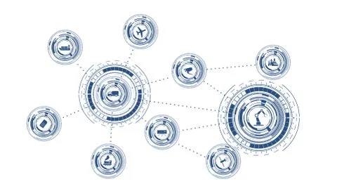 The concept of connection and electronic devices. Internet of things devices and Stock Illustration