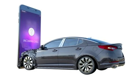 Concept of the consequences of using a smartphone while driving car crashes i Stock Illustration