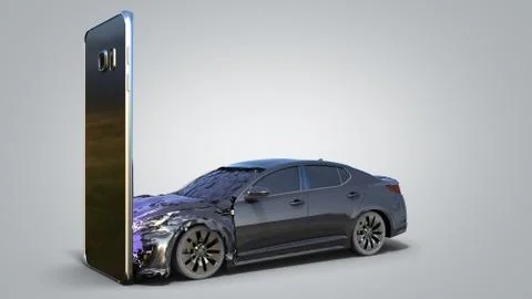 Concept of the consequences of using a smartphone while driving car crashes i Illustrazione stock