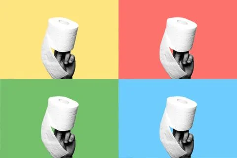 Concept of constipation, diarrhea, problem. Hand holding a toilet paper roll  Stock Photos