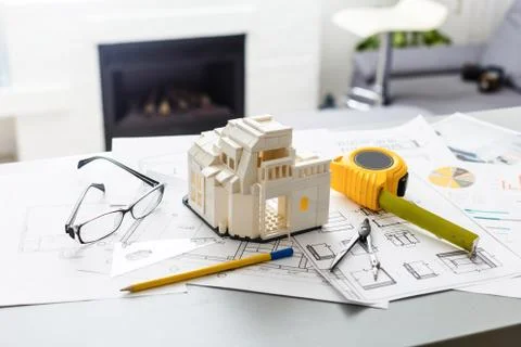 Concept of construction and architect design. 3d render of house in building  Fotos de archivo