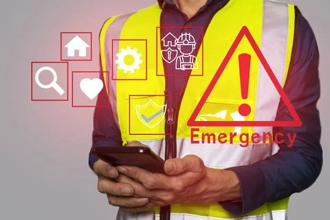 The concept of construction engineers receiving warning signals while worki.. Stock Photos