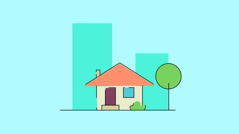 Concept of construction flat style house, isolated on blue background. Beautiful Stock Footage 128423150