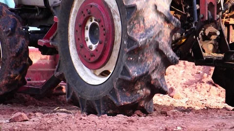 The concept of construction industry: a close up of the tractor works Video stock 105722708