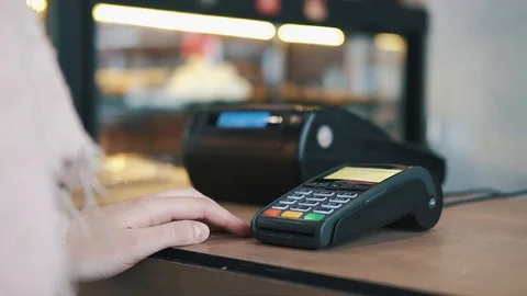Concept contactless payment. Making payment with credit card and pos terminal Stock Footage 119236453