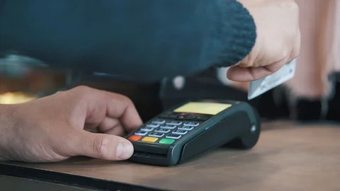 Concept contactless payment. Making payment with credit card and pos terminal Stock Footage 119236472