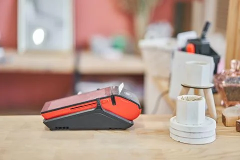 Concept contactless payment. Making payment with smartphone and pos terminal Stock Photos