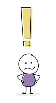 Concept of contemplating stickman with exclamation mark icon. Vector Stock Illustration