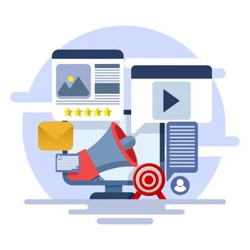 Concept of Content marketing on the internet, Posting content on social media. Stock Illustration